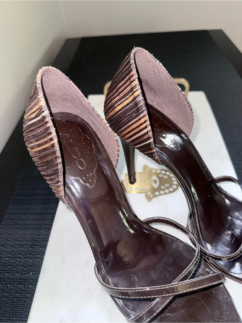 Aldo: Brown Striped D'Orsay High Heel Sandals - Women’s Size 10